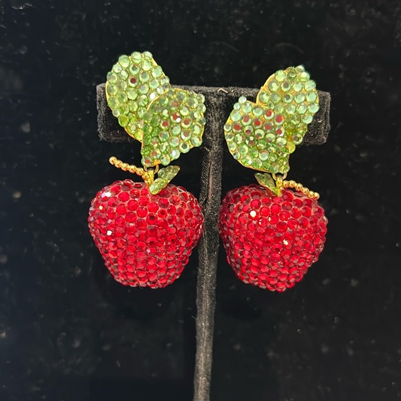 Vintage Designer Simon Tu Red Apple Crystal Earrings-Boutique